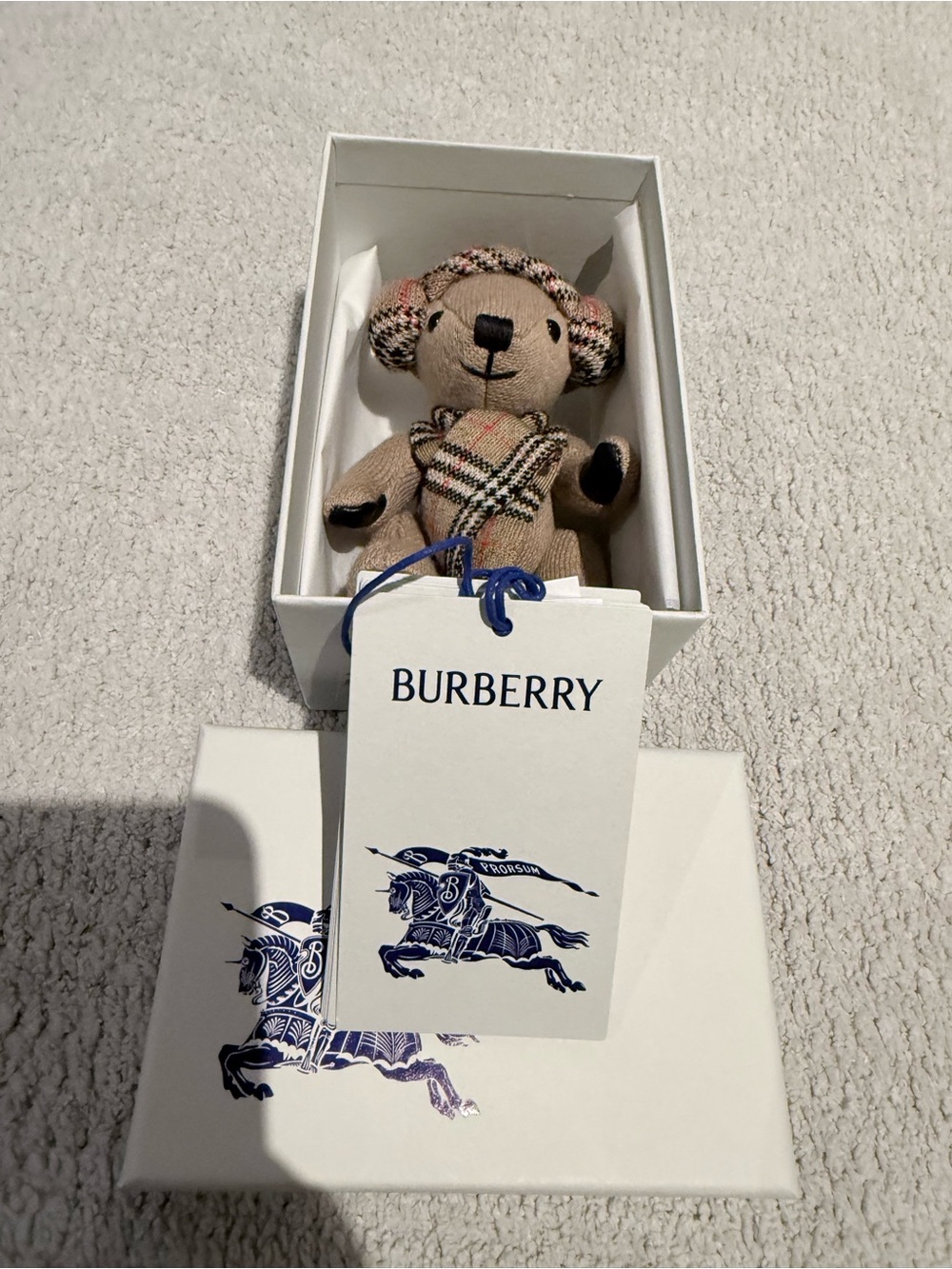 New Burberry Thomas Bear Charm Sand with scarf and earmuffs - Picture 6 of 9